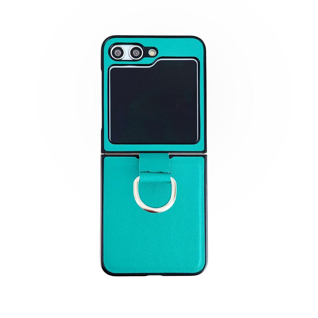 Coque Samsung Z Flip 7/6/5 Texturée Cuir avec Anneau - Housse de Protection Mode Couleur Unie