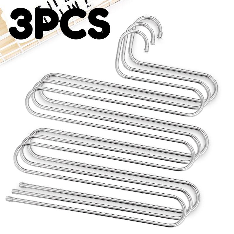 1-3pc 5 Layers Clothes Hangers Stainless Steel S Shape Pants Storage Hangers Space Saving Home Multilayer Storage Cloth Hanger