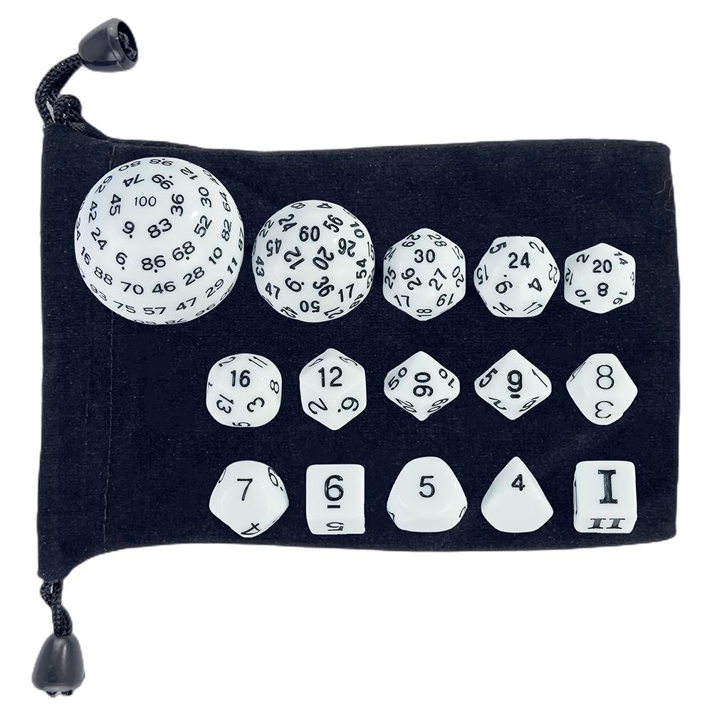 15pcs Opaque Polyhedral Dice Set D3-D100 for Tabletop Role Playing Games DNDGame TRPG Game Dice with Storage Bag