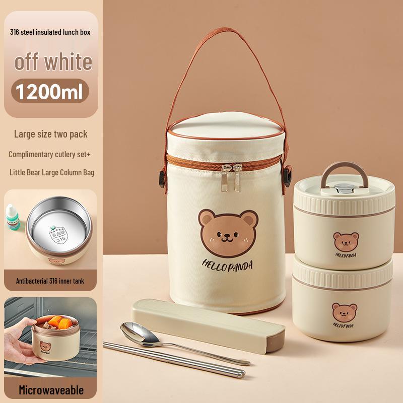 316 Stainless Steel Insulated Double-Layer Microwaveable Bento Lunch Box for Students and Office Workers