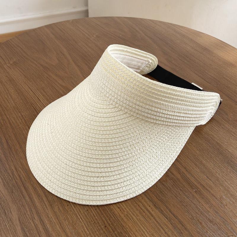 Women Straw Sun Visor Hat Adjustable Wide Brim Open Top Beach Cap Foldable Roll Up Summer UV Protection Travel Hat