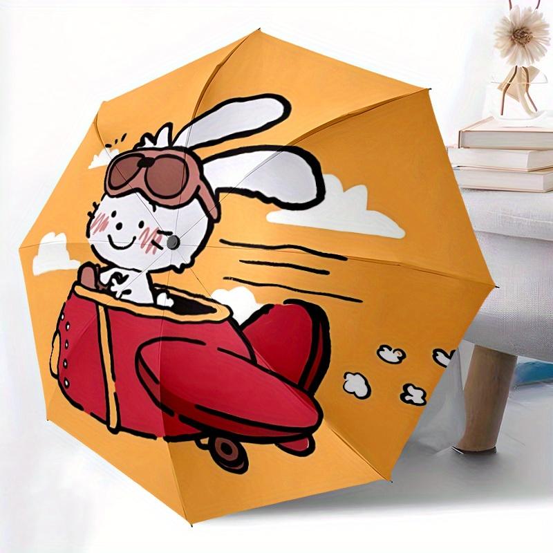 1pc Cute Bunny Flight Automatic Open/Close Umbrella - Compact Travel Umbrella, 8-Rib Heavy-Duty Construction, Ideal Gift, Outdoor Accessory,