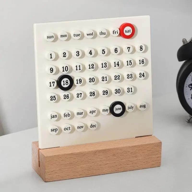 

Ins Creative Calendar Acrylic with Wood Base Desk Calendar Record Dates Tool Home Decoration Accessories For Livingroom Office бежевый