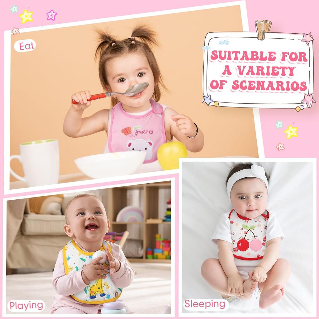 HooLing 24 Pcs Toddler Bibs Waterproof Baby Cotton Soft Girl Drool Bibs Feeding Kindergarten Welfare Home Newborn Party