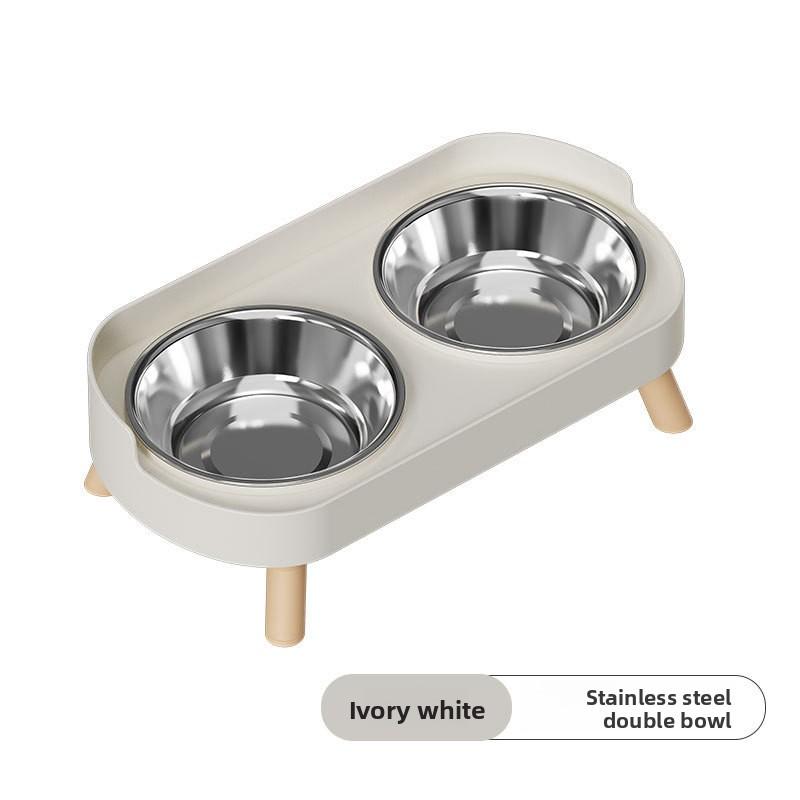 

Миска для кошек, Керамическая двойная миска, Миска для домашних животных с защитой от опрокидывания, Интегрированная миска из нержавеющей стали для воды и еды, Миска с защитой шеи слоновая кость