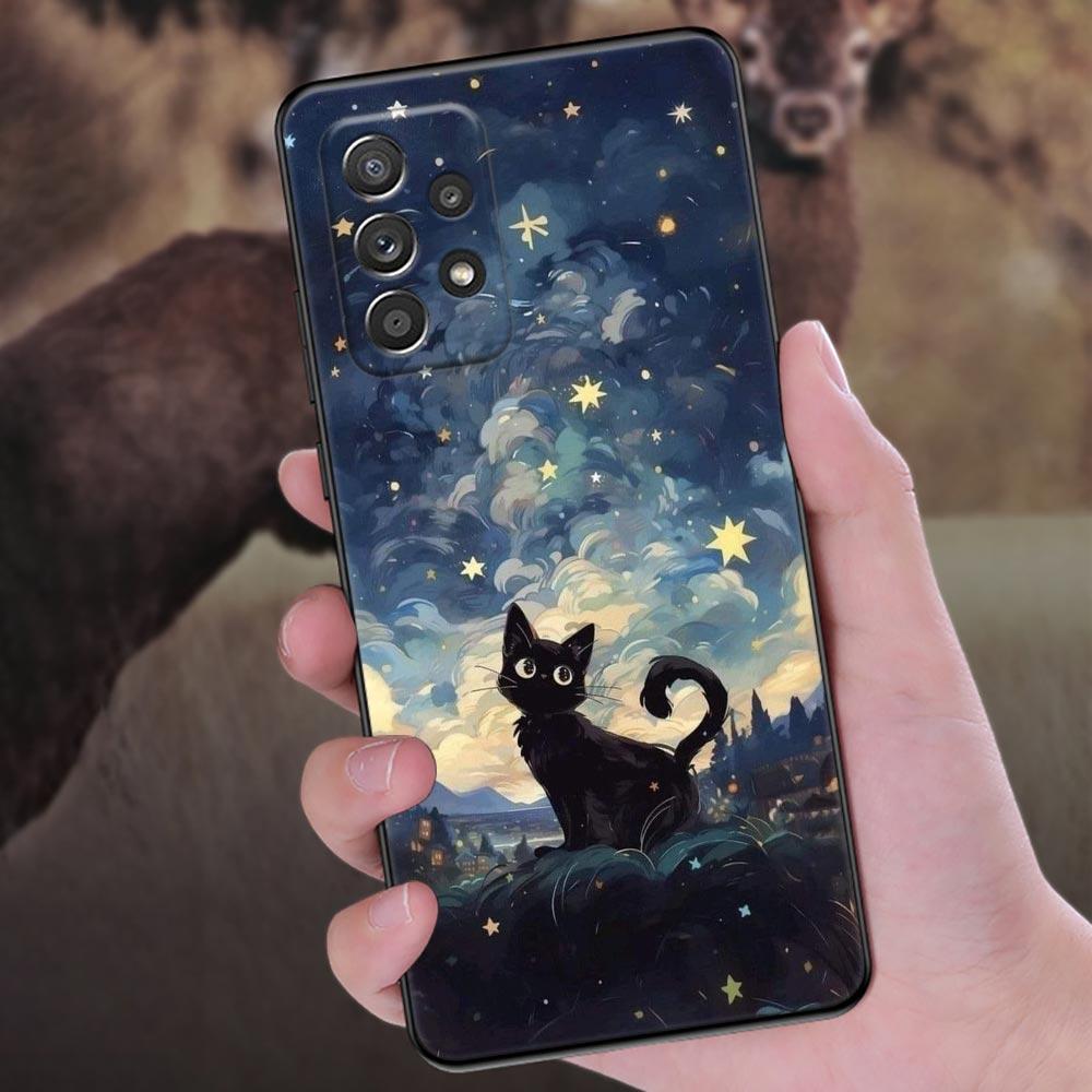Painting Starry Sky Cat Phone Case For Samsung Galaxy A57 A56 A37 A55 A36 A26 A54 A52 A35 A34 A25 A17 A16 A15 A07 A06 Soft Cover