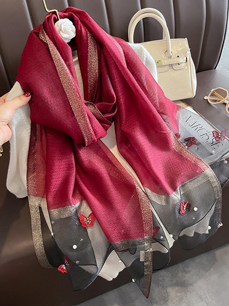 Fashion Floral Design Embroidery Silk Scarf Women Hijab Female Foulard Pashmina Long Beach Stoles Shawl Wrap Scarves Bandana