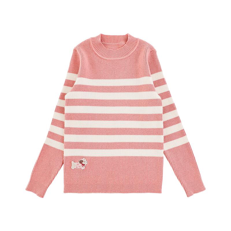 Girls' Striped Half-High Neck Sweater