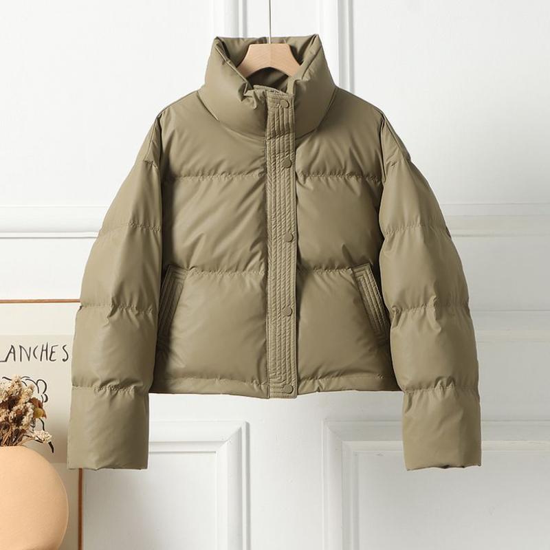 

Winter Thickened Stand-up Collar No-wash PU Leather Cotton Jacket Women s Short Leather Student L