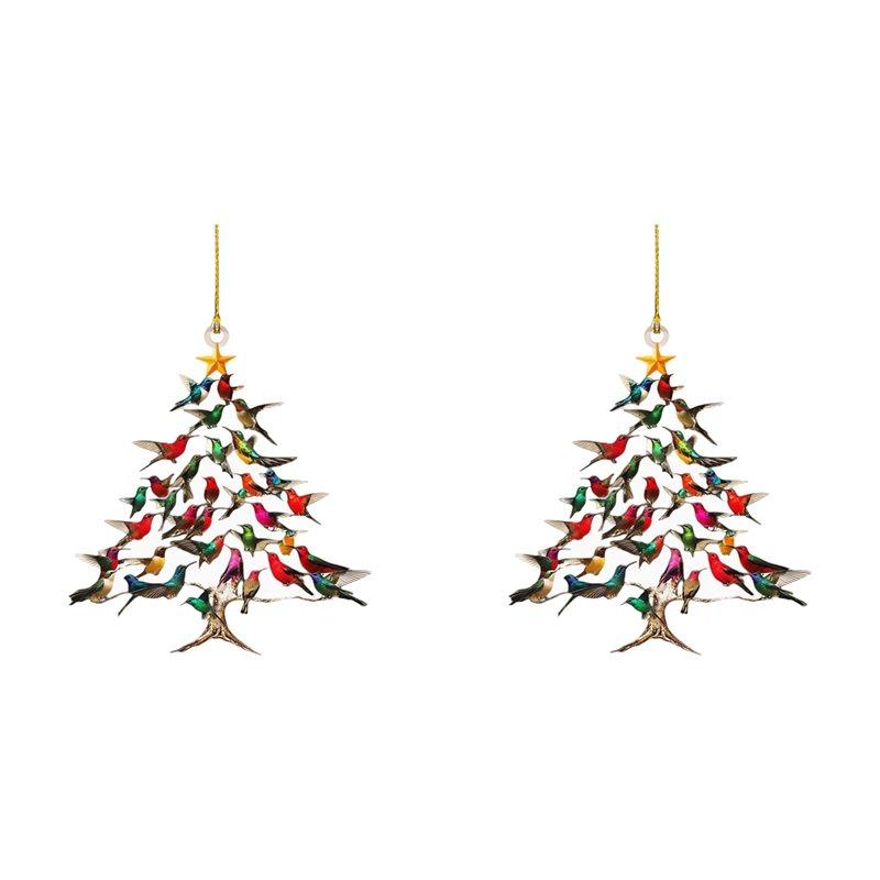 HHO-2X Hummingbird Christmas Ornament, Colorful Hummingbirds Hanging Ornaments For Tree, Christmas Tree Shaped Pendant