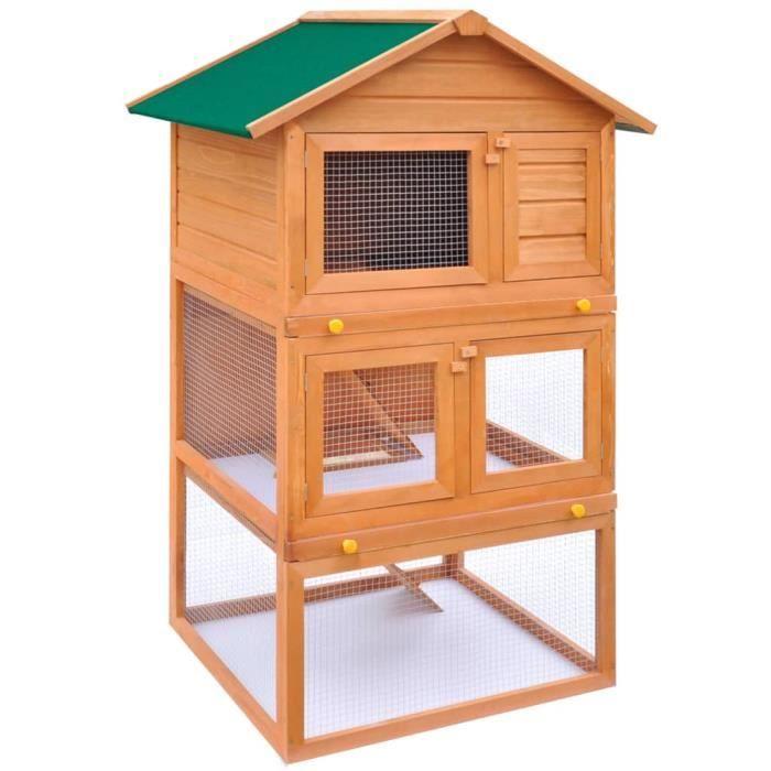 VidaXL Clapier d'extérieur Enclos pour petits animaux 3 niveaux Bois