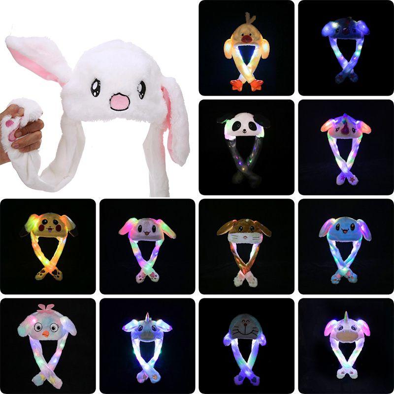 Rabbit Cartoon Womens Hat Winter Plush Moving Bunny Ears Shine Earflaps Movable