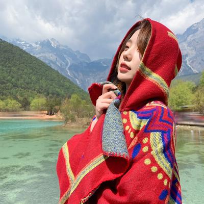 Xizang Qinghai Lake Travel Shawl Scarf Nepal Lijiang Cloak Desert Photo Autumn and Winter Women's Cloak
