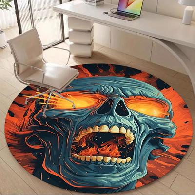 1PC Skull Fiery Office Round Area Rug, Indoor Mat Suitable ForOffice, Under Office Chairs Bedroom Living Room Home Decor, Room Deco F027
