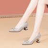 High-heeled shallow-mouth single shoes women's pointed pearl rhinestone thick-heeled wedding shoes 2025 spring and autumn new foreign-style with cheo