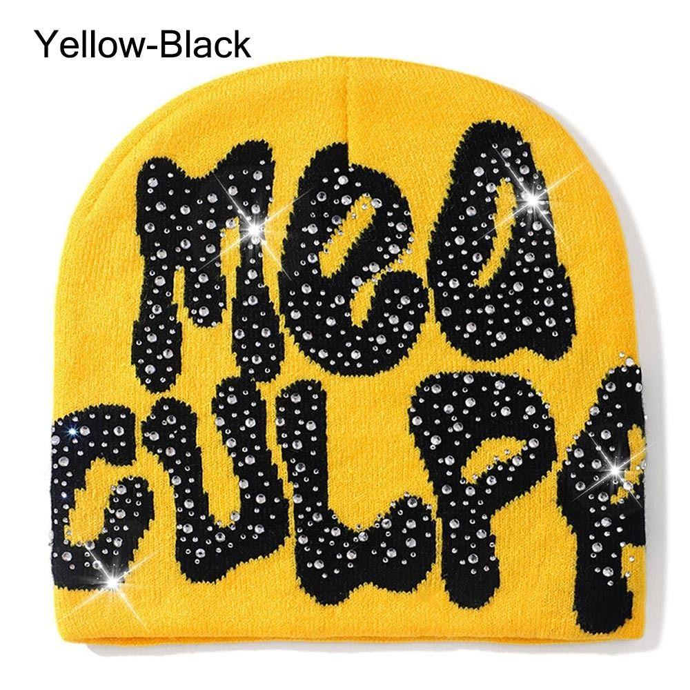 Warm y2k Beanies Hats Knitted Slouchy Cap MEA Culpa Beanies Hat with Rhinestone  for Women Men