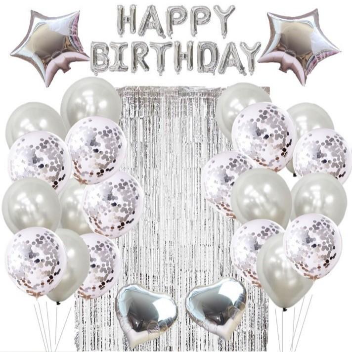 Happybirthday Birthday Balloon Set, Rain Curtain Birthday Letter Balloon Adult Kids Party