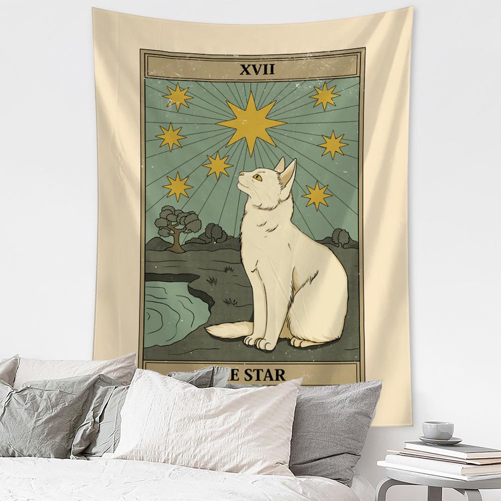 Cat Coven Tapestry Printed Witchcraft Hippie Tapiz Wall Hanging Bohemia Mandala Art Aesthetic Room Decor