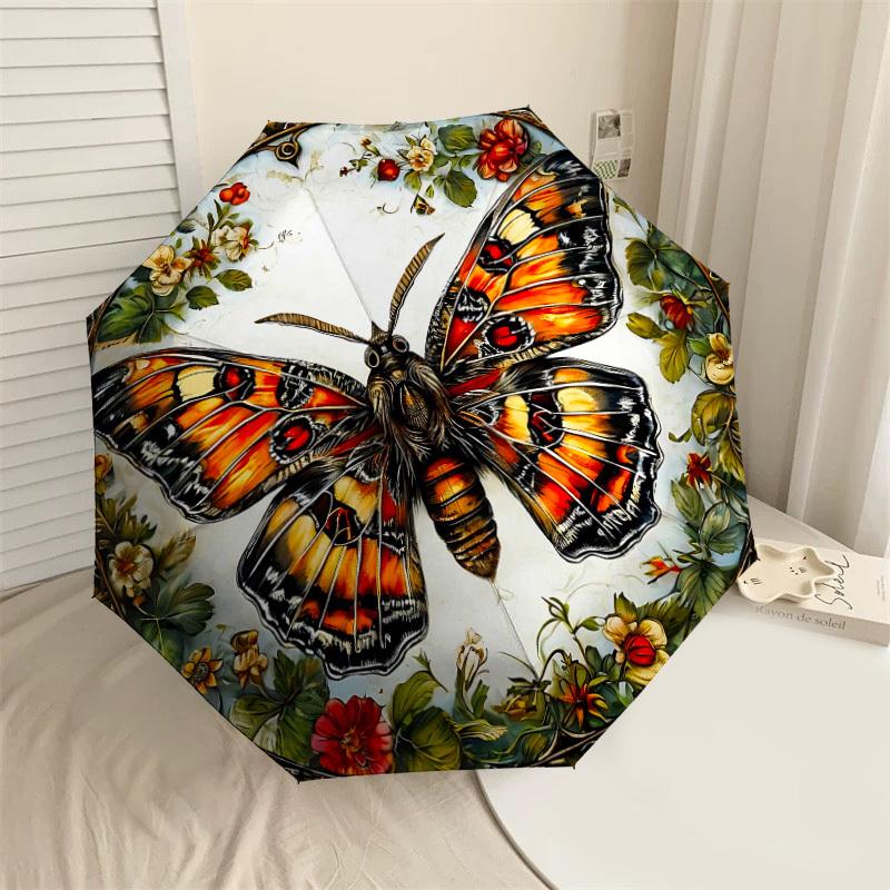 1PC Butterfly Flowers Umbrella-8-Rib Reinforced, Automatic Open, Lightweight & Durable, Cute Fashion Accessory for Outdoor-P2626