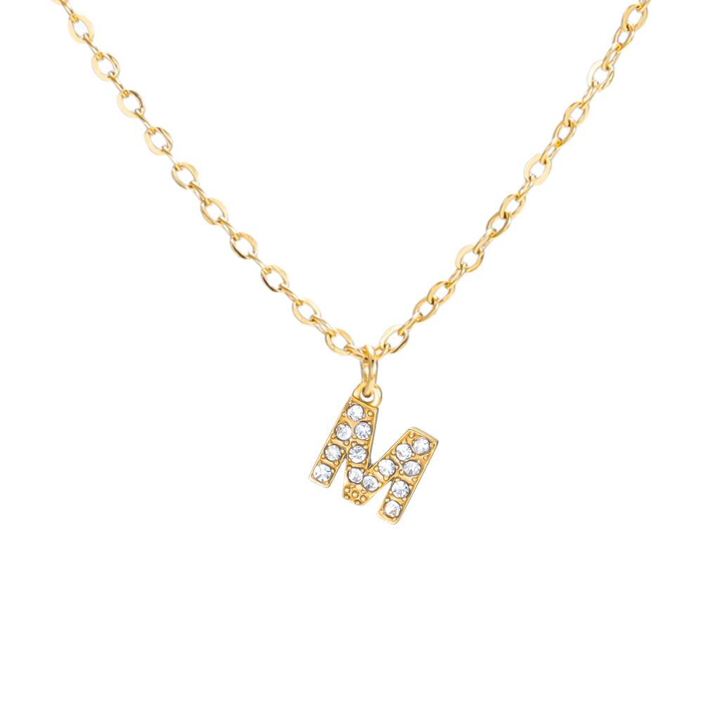 A-Z Initial Letter Pendant Necklace Gold Color Stainless Steel Clear Zircon Women Trendy Choker Minimalist Alphabet Jewelry Gift