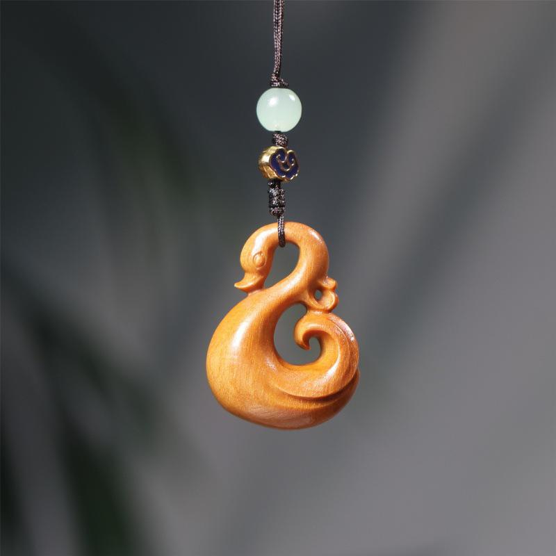 Green Sandalwood Rosewood Swan Pendant Keychain Charm