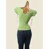 Mint Green V Neck Thread Fitted Knitwear Summer Flying Sleeves Slim Looking Pure Color Undershirt