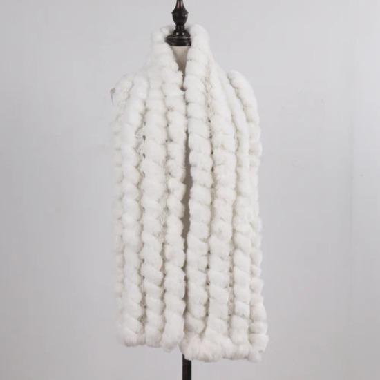 New Brand Knitted Fashion Lady Real Rex Rabbit Fur Scarf Women Winter Warm Natural Fur Scarves Long Style Real Fur Neckerchief