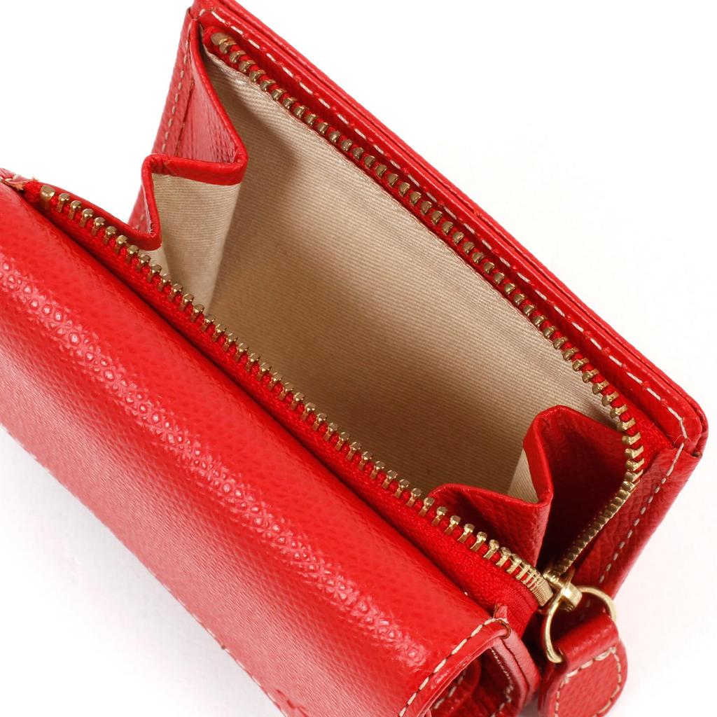 Geldbörse geprägt, die Kratzer weniger sichtbar macht PH0635 Naht 70915 [Kitamura] Dreifach Rot/Elfenbein [Rot]