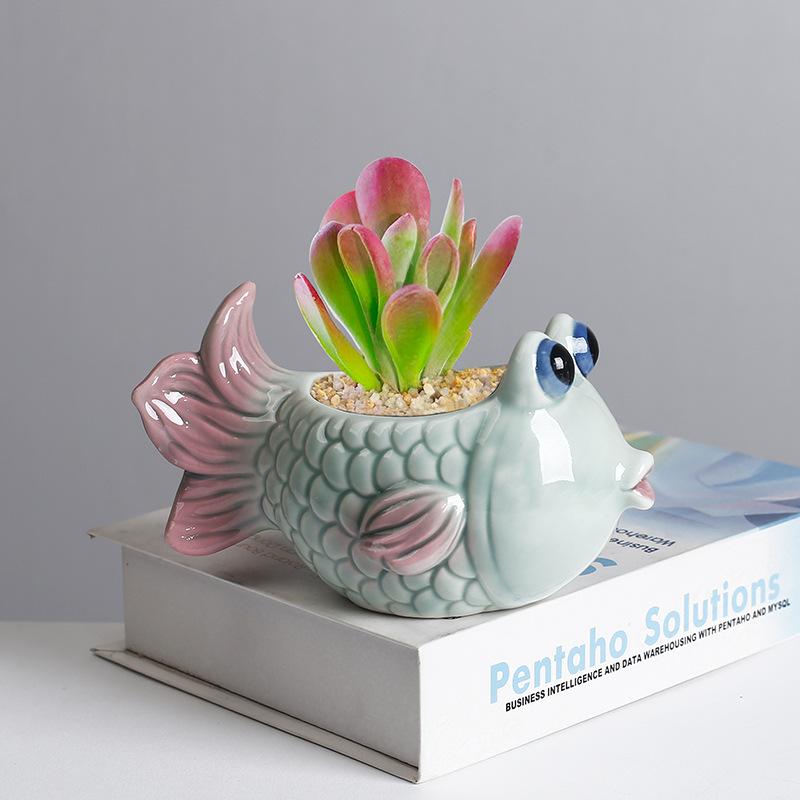 Cartoon Goldfish Ceramic Flowerpot Flower Vase Tropical Fish Plant Accessories Balcony Decorations Plant Pot Flower Pot