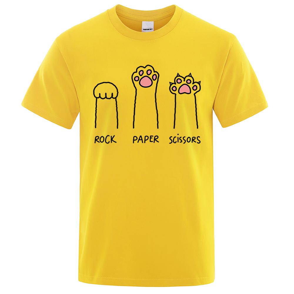 Rock Paper Scissors Funny Cat Print Clothes Men Fashion Oversize T-Shirt Casual Crewneck Tops Summer Cotton Loose T Shirt Couple