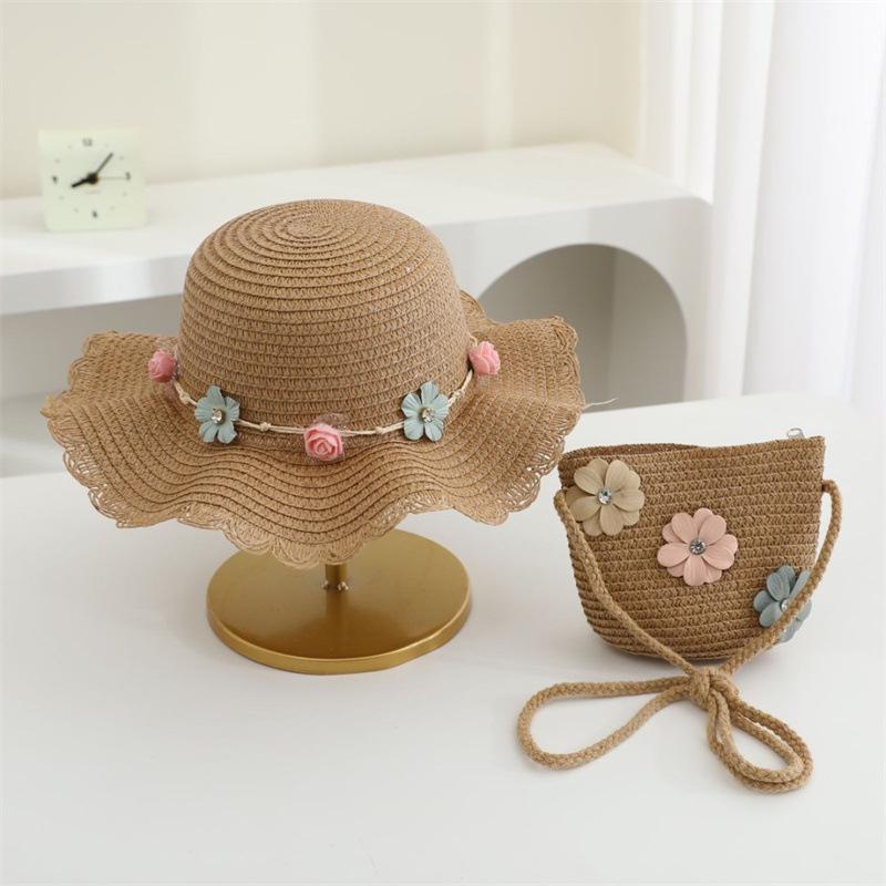 2025 Children's Summer Straw Hat & Crossbody Bag Set: Girls' Fashion, Parent-Child Fisherman Style, Wide Brim Sun Hat.