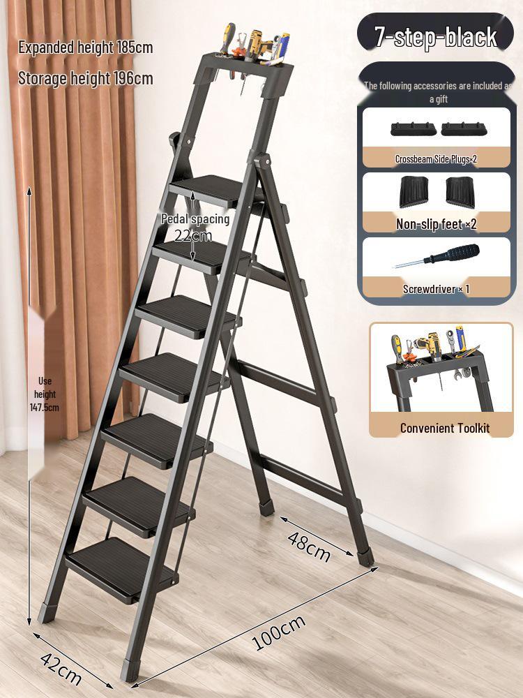 Four-Step Folding Telescopic A-Frame Ladder for Indoor Use