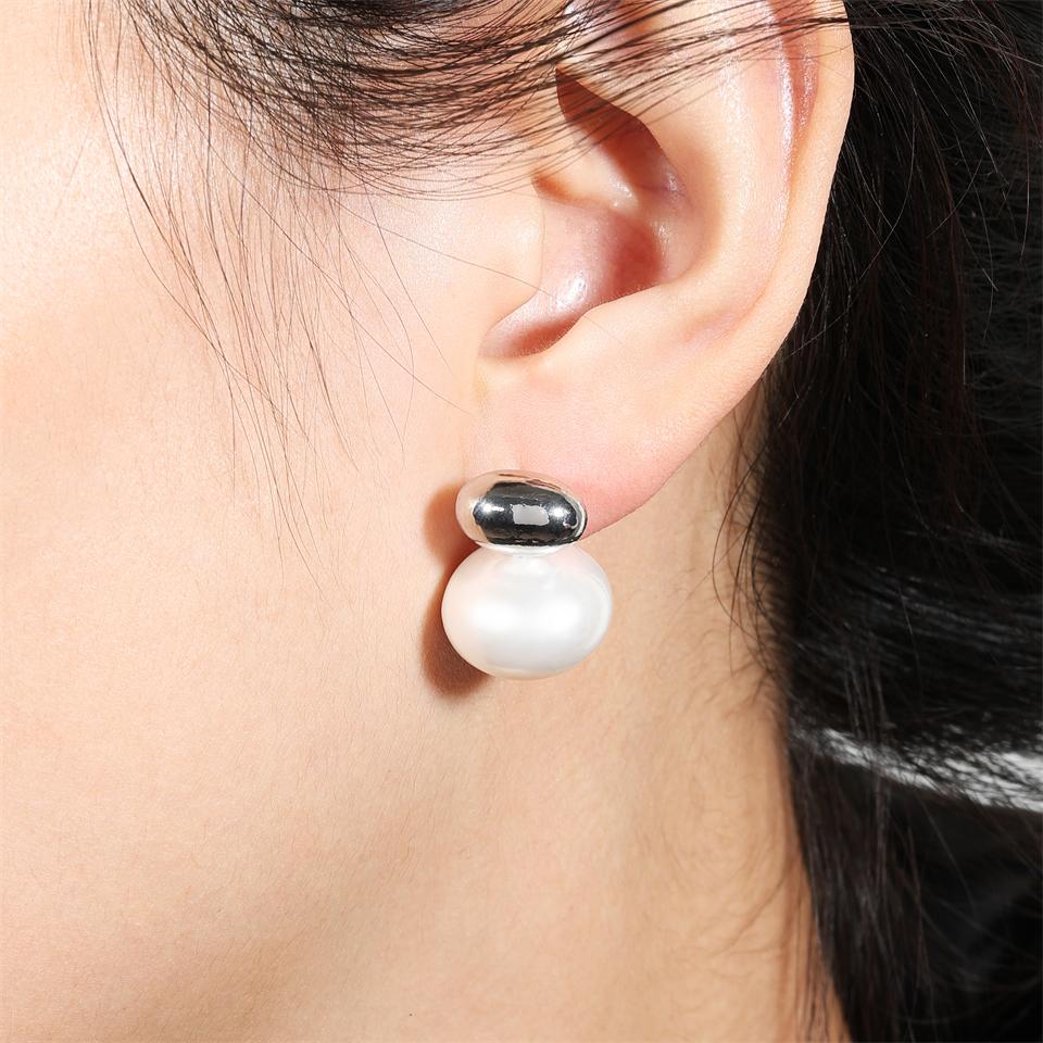 Fashion Oval Imitation Pearl Stud Earrings for Women Geometric Cubic Zirconia Elegant Bridal Earring Wedding Jewelry