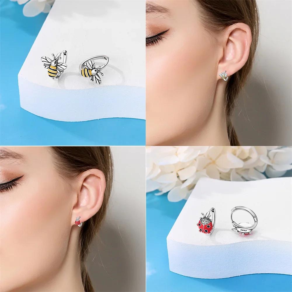 Copper Metal Authentic Original Earring of Bat Spider Red Eight-spotted Ladybug Earring Woman's Bee Dragonfly Earring Women High Quality Fine Jewelry