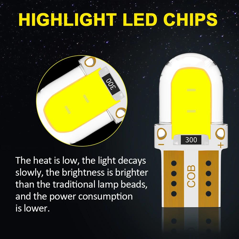 10Pcs T10 W5W LED Canbus Error Free Light COB T10 LED Light Lamp T10 W5W LED Bulb White Instrument Lights Lamp Car Accessories