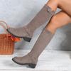 Scrub Fleece Block Heel High Boots Fashion Round Toe Sleeve Soft Sole Belt Buckle Non-slip Cotton Shoes