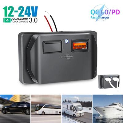 3.1A 4.8A Dual USB Car Charger Socket for 12V-24V Motorcycle Atv Boat Rv Bus QC 3.0 PD Phone Fast Charging Power Adapter Outlet Modified Charger