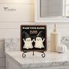 Autumn Festive Decor Halloween Wooden Table Sign, Cute Ghost Boo Plaque Sign with Rustic Fall Bathroom Metal Stand for Indoor Desk Shelf Home