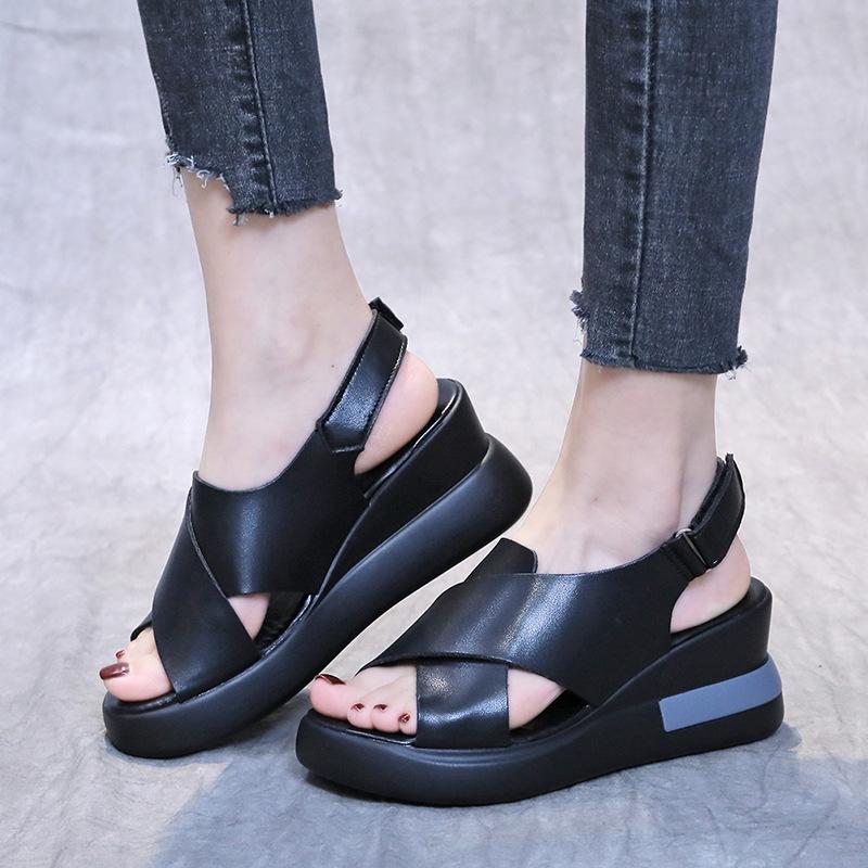 Sandals women's 2025 summer new large size foreign trade slope heel platform women's sandals muffin one-word buckle high heels women