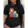 Black Russian Doll Graphic Short Sleeve Tee Lightweight Durable Casual Everyday Comfort Top