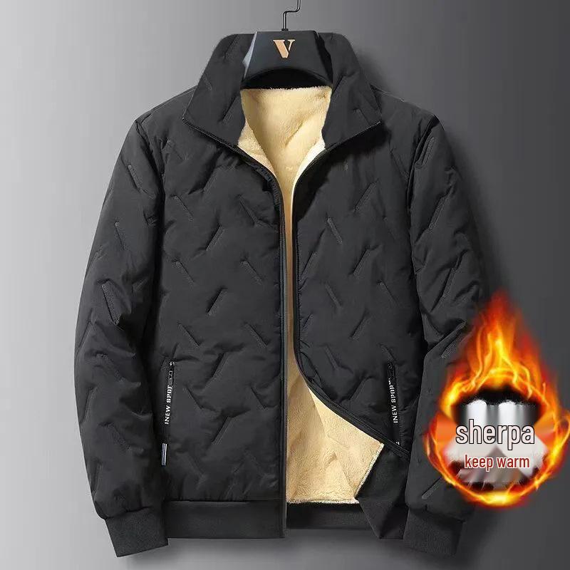 

Men s Plush Windproof Lambskin Cotton Coats - Loose, Large-Size Stand-Up Collar for Autumn and Winter Warmth 3XL чорний