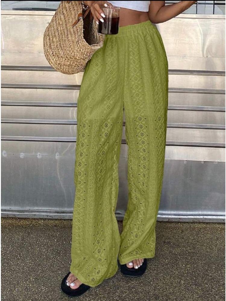 White Cropped Sleeveless Top and Lace Wide Leg Pants Set