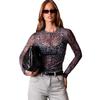 Spring Mesh Round Neck Leopard Print Slim Flattering T Shirt Women Fashion Daily Basic Office Lady Casual Slim Fit Ladies Elegant Long Sleeve Top