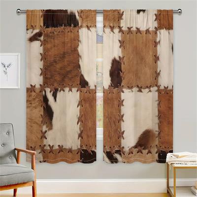 2Pcs Vintage Patchwork Leather Curtains Western Cowboy Style Living Room Bedroom Window Decorative Curtains Country Style