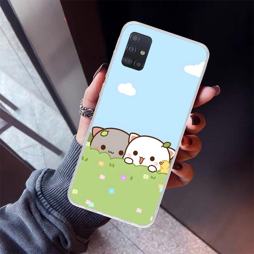 Cute Peach Goma Cat Phone Case For Samsung Galaxy A12 A52S A42 A32 A22 A51 A50 Note 20 Ultra 10 S10 Plus A71 A70 A31 A30 A10S Ga