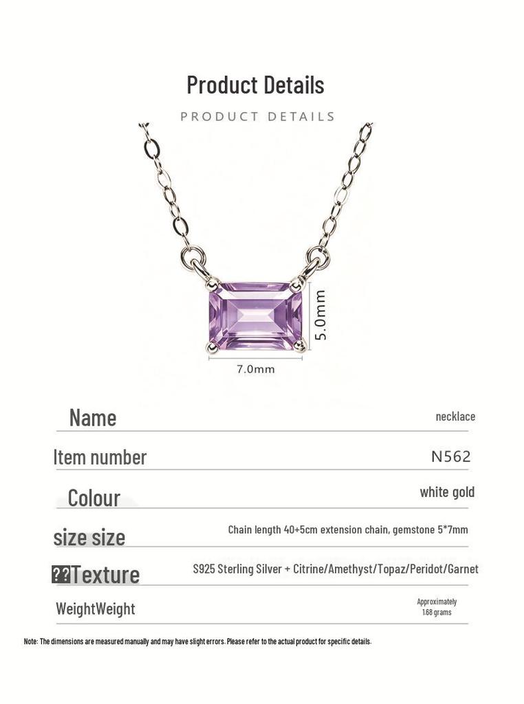 S925 Sterling Silver Necklace with Amethyst, Citrine, Peridot, Topaz, and Garnet Gemstones