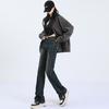 Women's 2025 Retro Blue Patchwork High-Waist Straight-Leg Jeans
