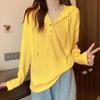 Plus Size T-shirt Women Hooded Autumn Women Small Button V-neck Long-sleeved Bottoming Shirt Hundred Loose Casual Tops