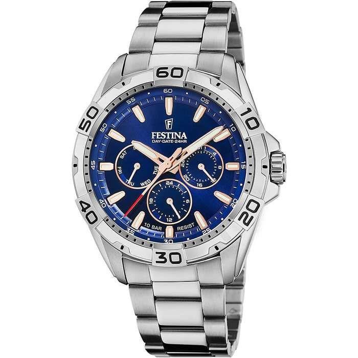 Montre - Festina - Multifunction - Acier - Quartz - Fond bleu