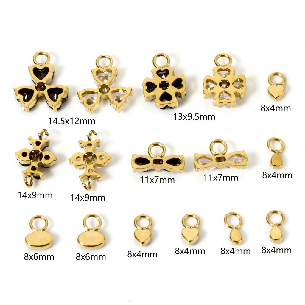 304 Stainless Steel Charms 14K Real Gold Plated Heart Bowknot Flower Pendant For Earrings Necklace DIY Making Findings, 1 Piece